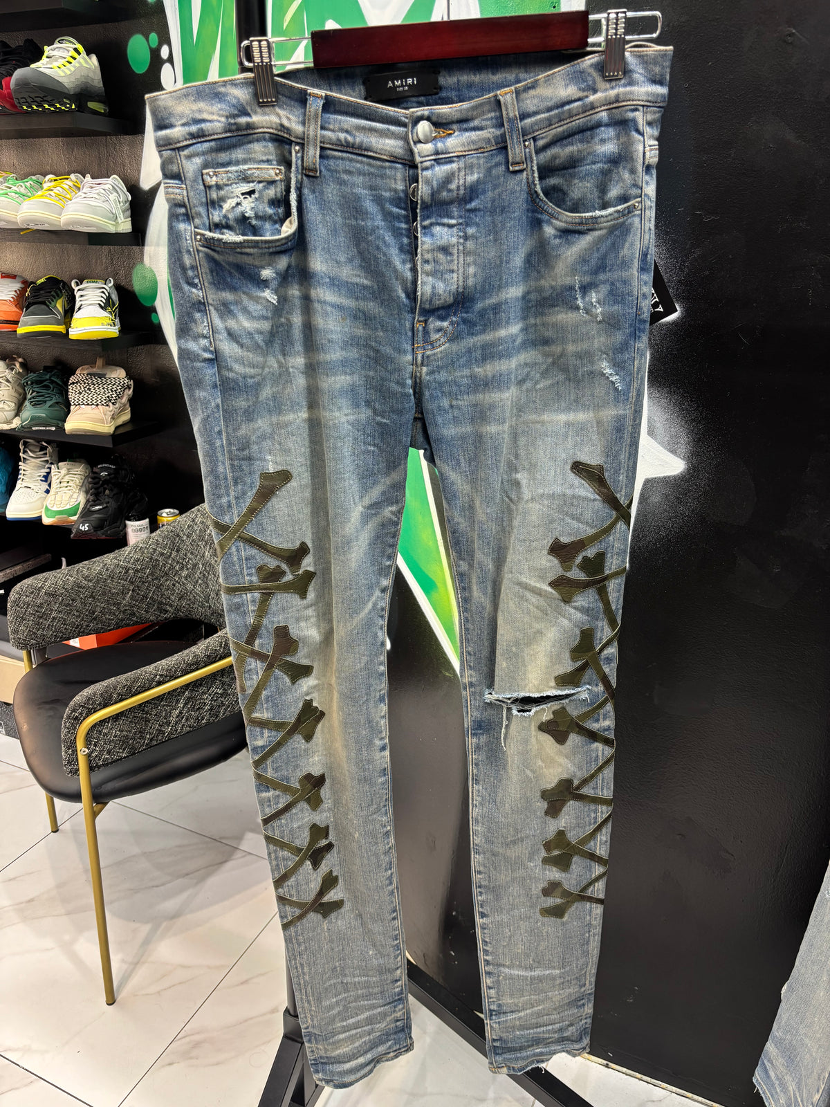 Amiri jeans bones camo green sz 33 U